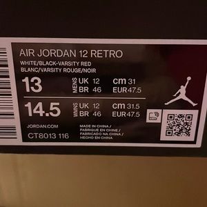 Mens Jordan 12 retro 2023 varsity red , white , black